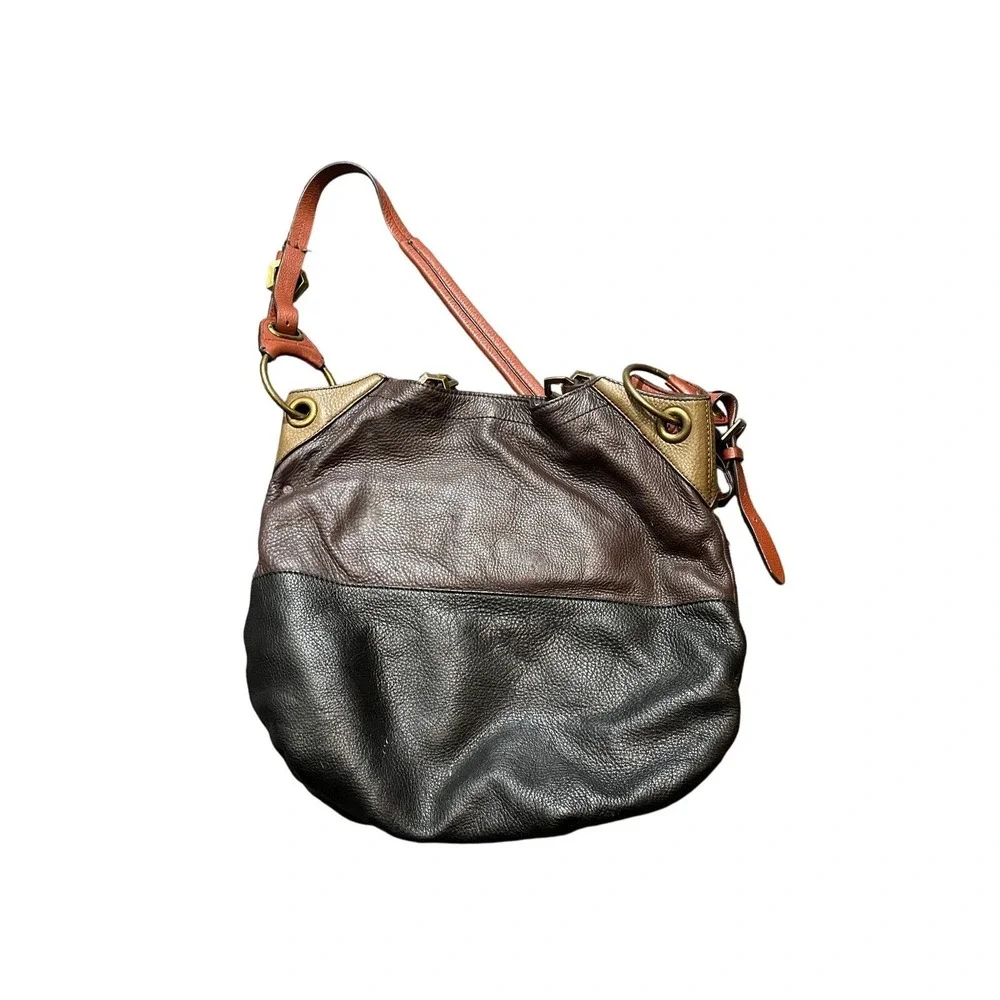 OrYANY Hobo Bag‎ Medium Brown Colorblock Pebbled Leather Slouchy Shoulder Bag